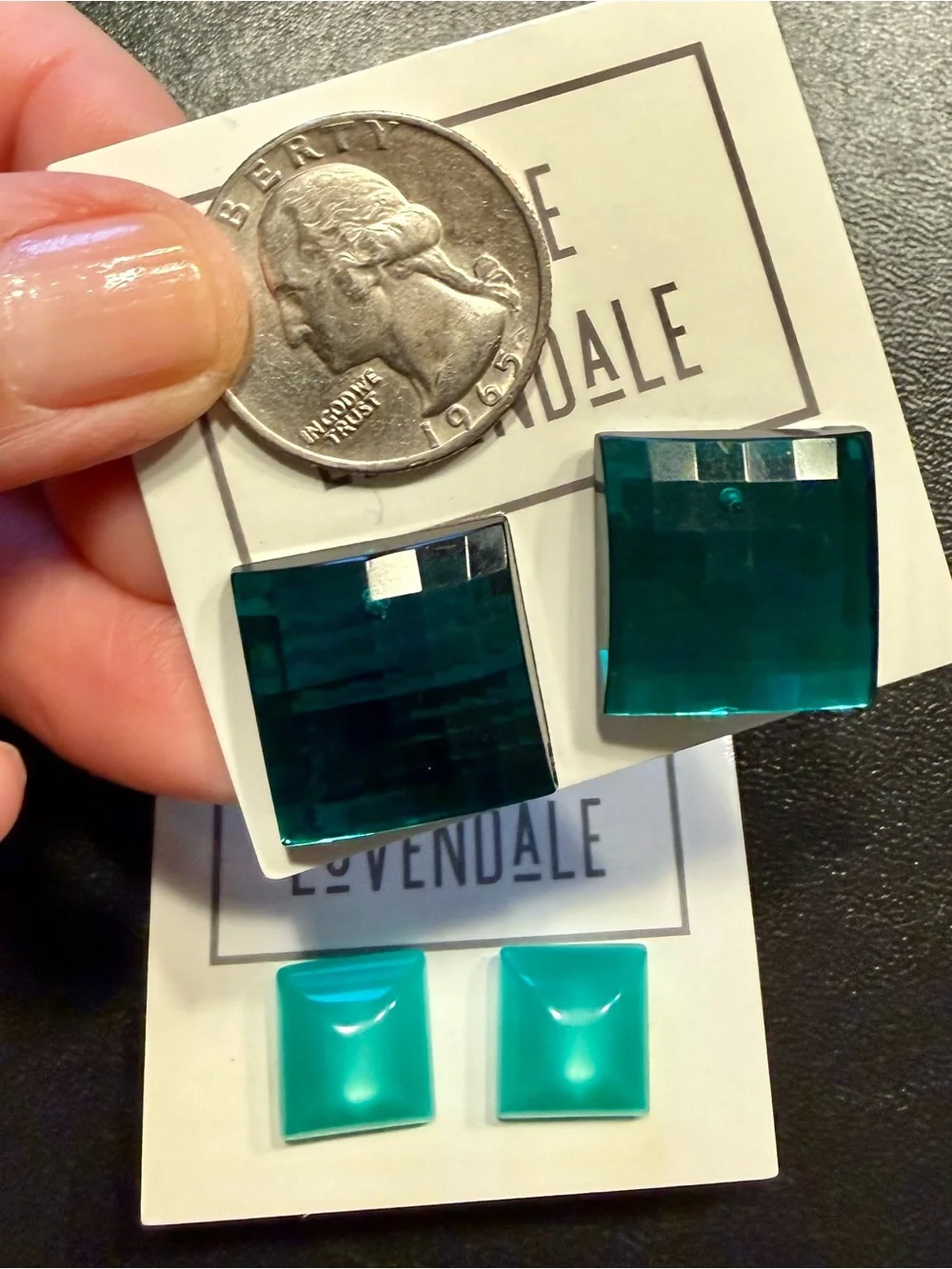 Vintage lucite Teal/green Stud Earrings - Set of 2